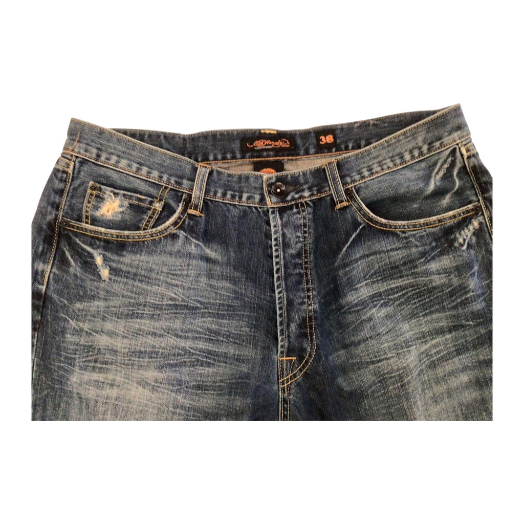 Ed Hardy Y2K Embroidered Distressed Denim Jeans W38 L34