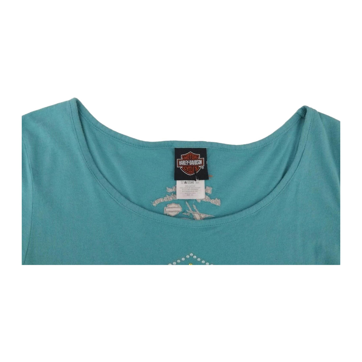 Harley Davidson Women's Bedazzled Logo Short Sleeve T Shirt Turquoise 2XL