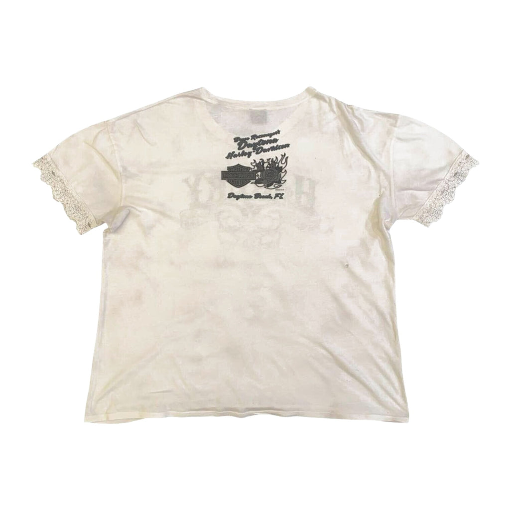 Vintage Harley Davidson Women's Vintage Logo Lace Trim Short Sleeve T Shirt White 2XL