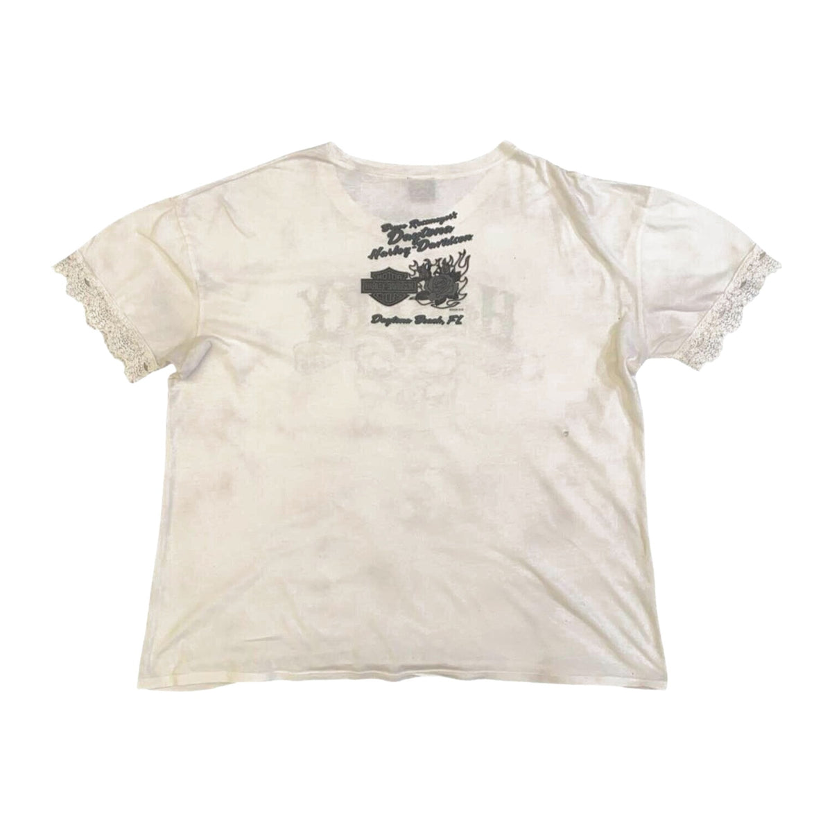 Vintage Harley Davidson Women's Vintage Logo Lace Trim Short Sleeve T Shirt White 2XL
