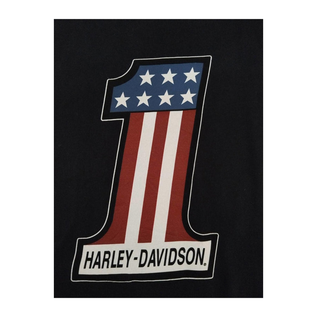 Vintage Harley Davidson Women's USA 1 Flag Short Sleeve T Shirt Black L