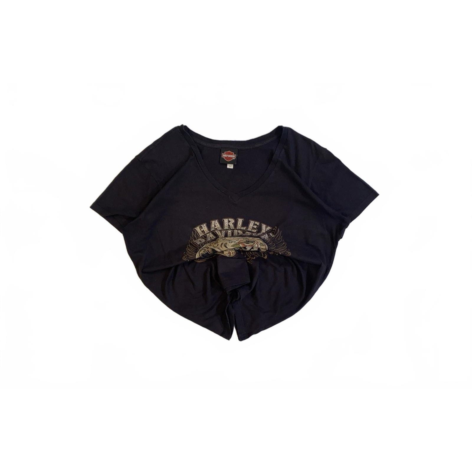 Harley Davidson Women's Tattoo Skull Short Sleeve T Shirt Black XXL