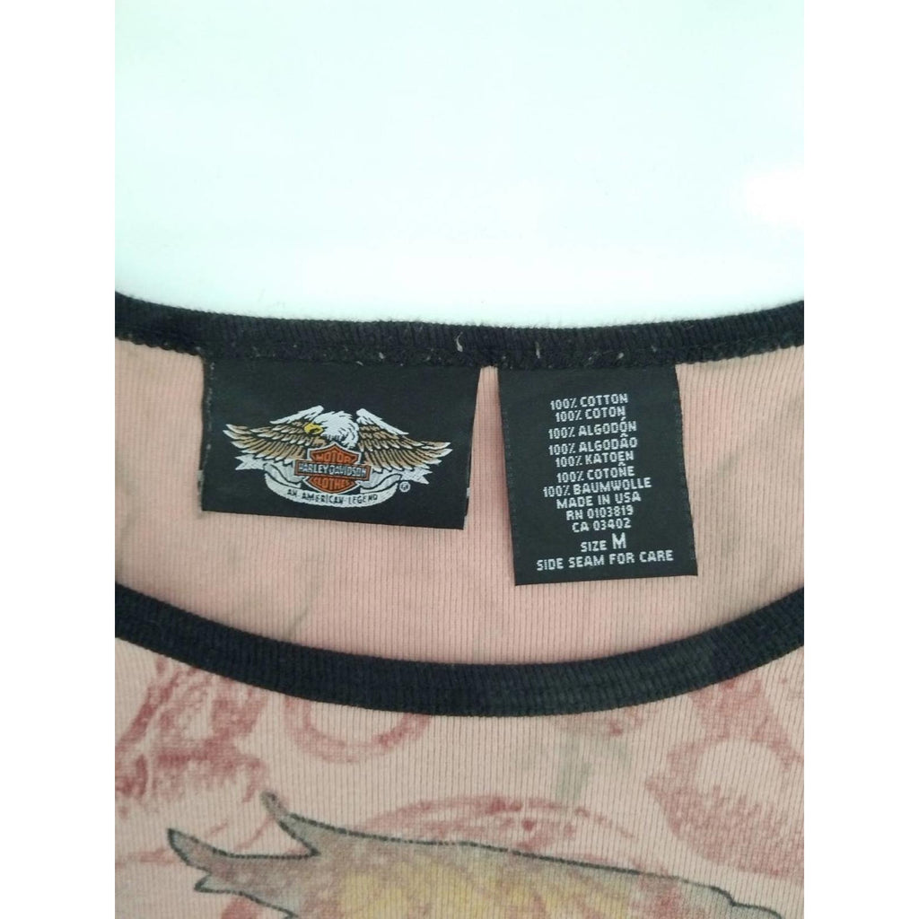 Vintage Harley Davidson Y2K Airbrush Tattoo Style Baseball Pink M Made USA