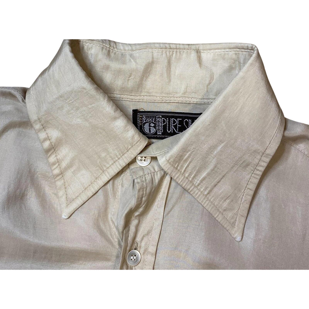 Vintage 70s Take 6 Pure Silk Button Up Dress Shirt Cream L