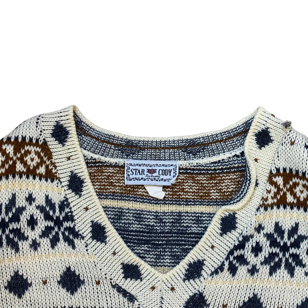 Star Cody Vintage 1980s Women's Chunky V Neck Knit Sweater White M