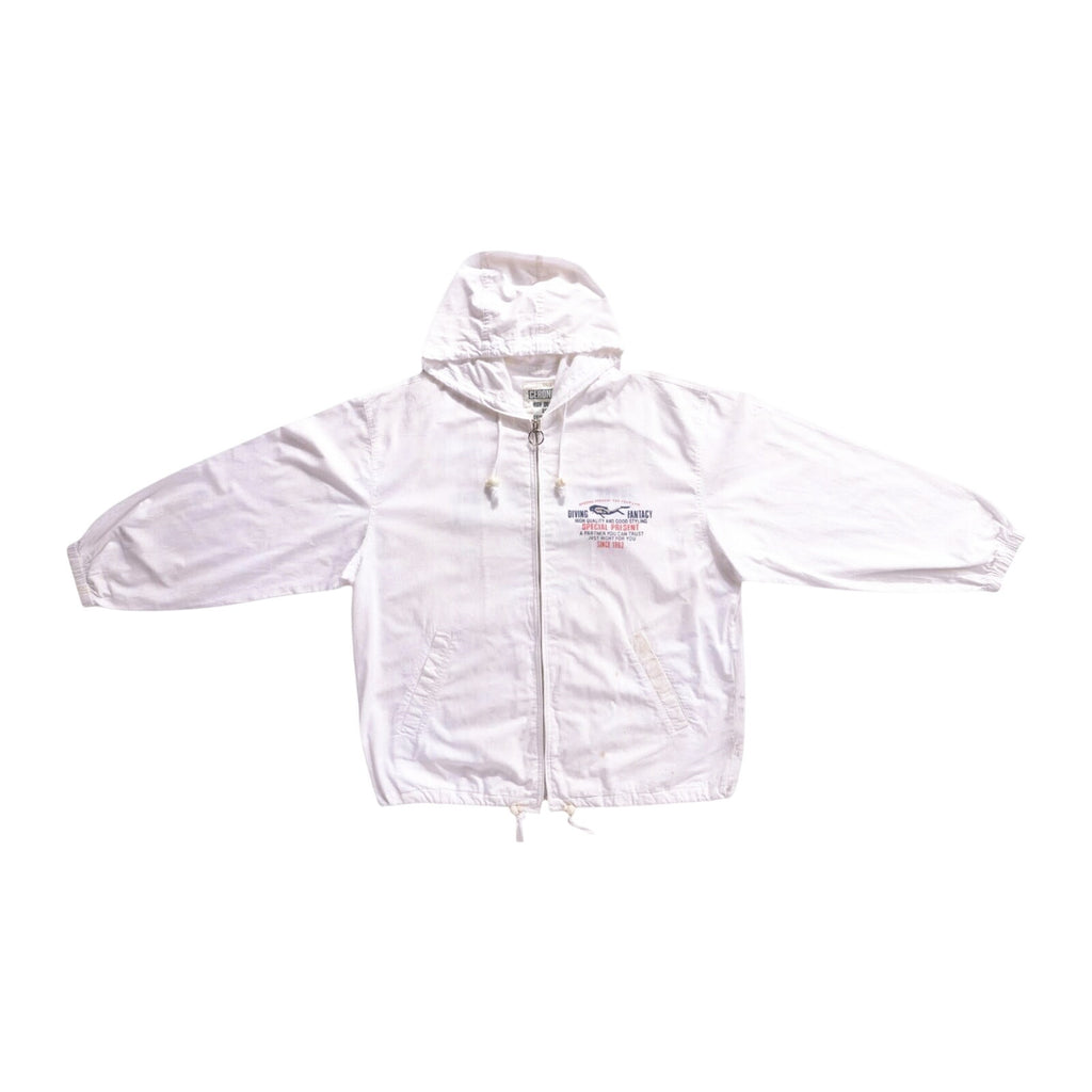 Ceronias Diving Lightweight Long Sleeve Zip Up Hooded Cotton Jacket White L