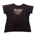vinatge Harley Davidson Women's Rhinestone Skull Short Sleeve T Shirt Black 2XL