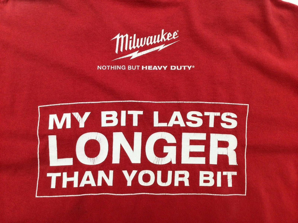 Milwuakee Tools 'My Bit Lasts Longer' Graphic Print Men's Short Sleeve T Shirt Red XL