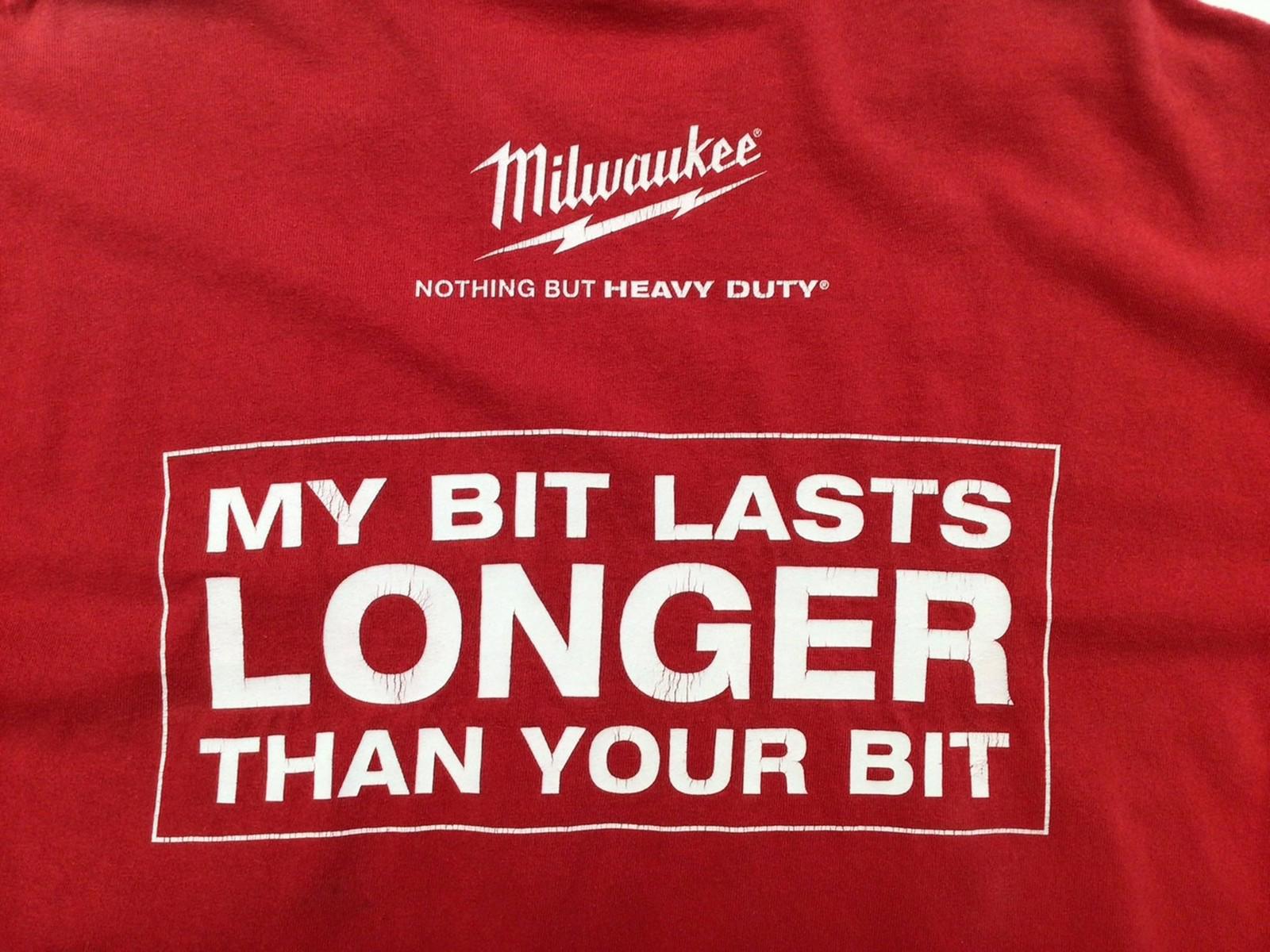 Milwuakee Tools 'My Bit Lasts Longer' Graphic Print Men's Short Sleeve T Shirt Red XL