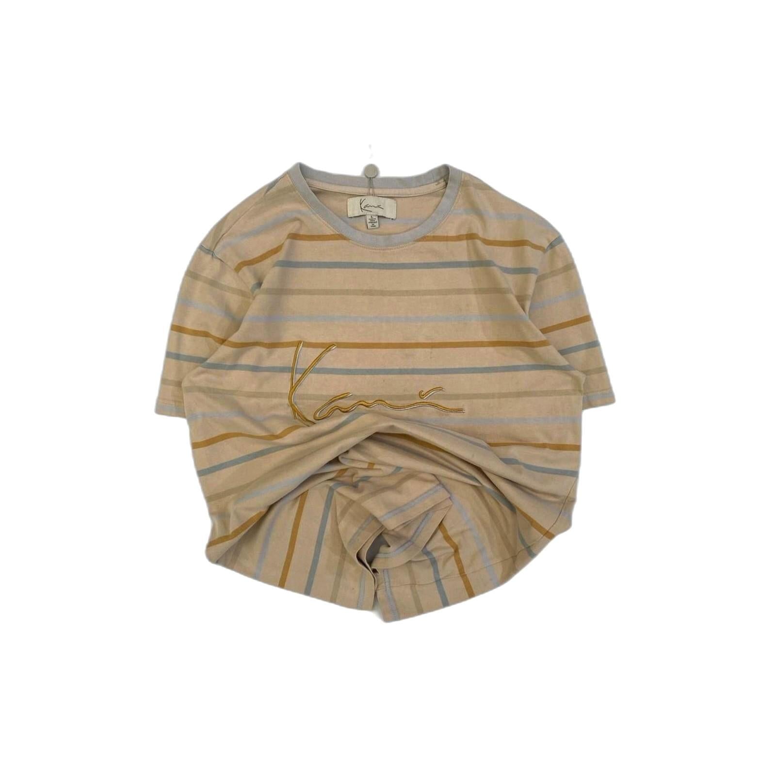 Karl Kani Y2K Baggy Striped Short Sleeve T Shirt Beige L