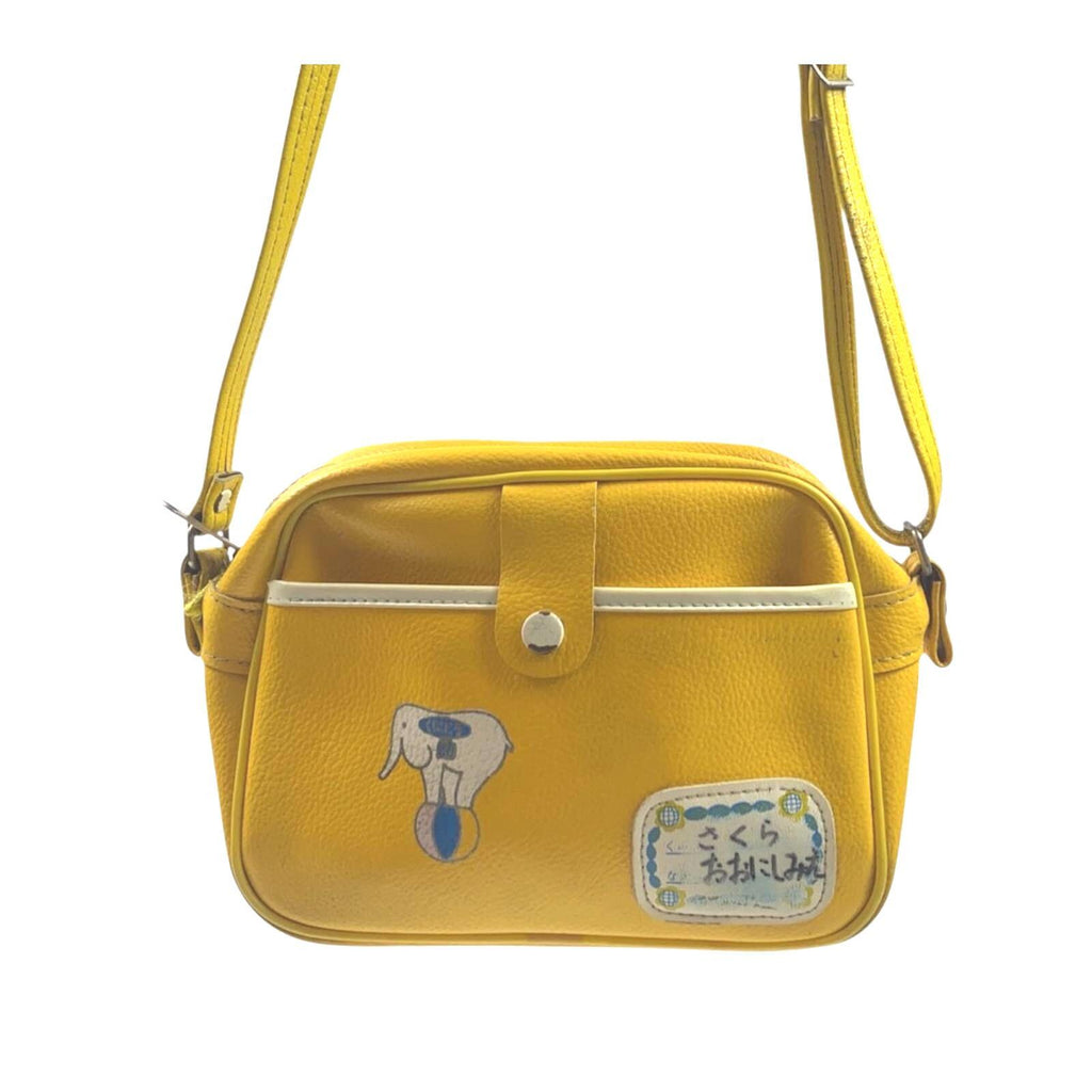 Japanese Vintage Leather School Shoulder Bag Yellow