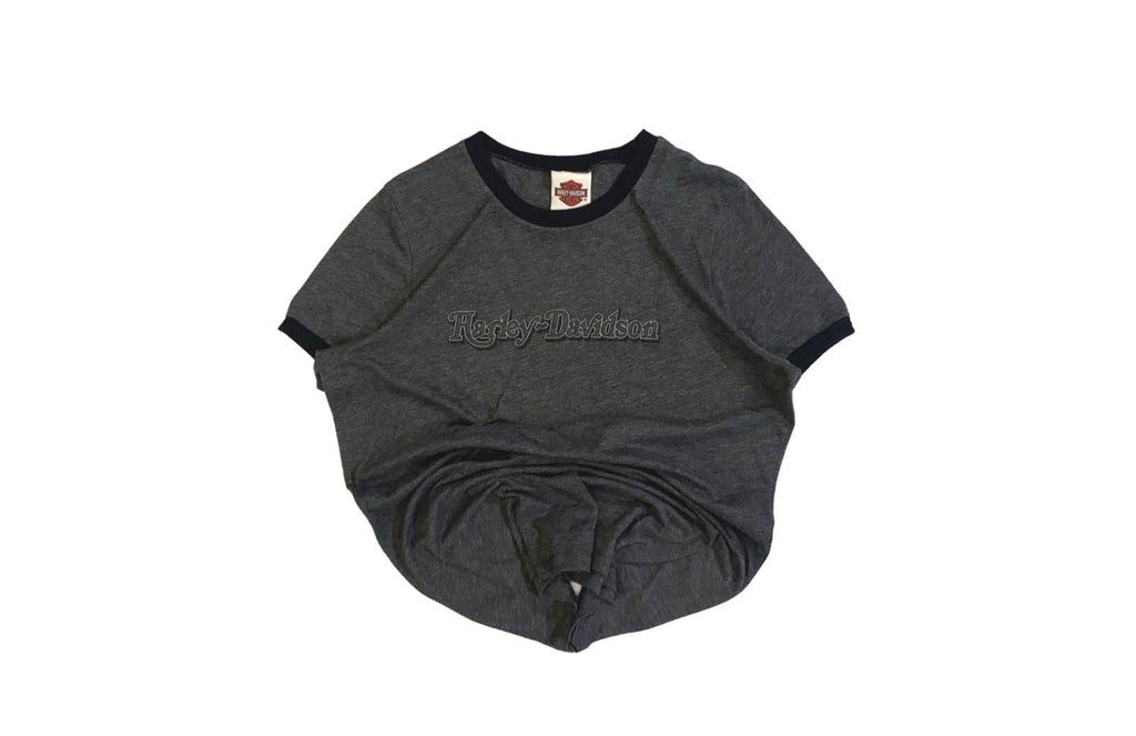 Harley Davidson Women's Contrast Rib Short Sleeve T Shirt Grey 2XL