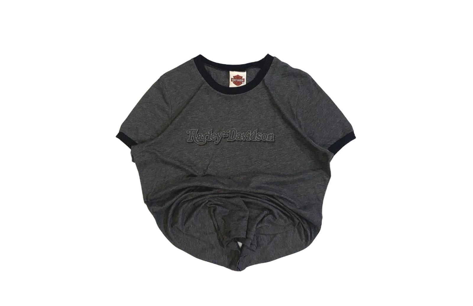Harley Davidson Women's Contrast Rib Short Sleeve T Shirt Grey 2XL