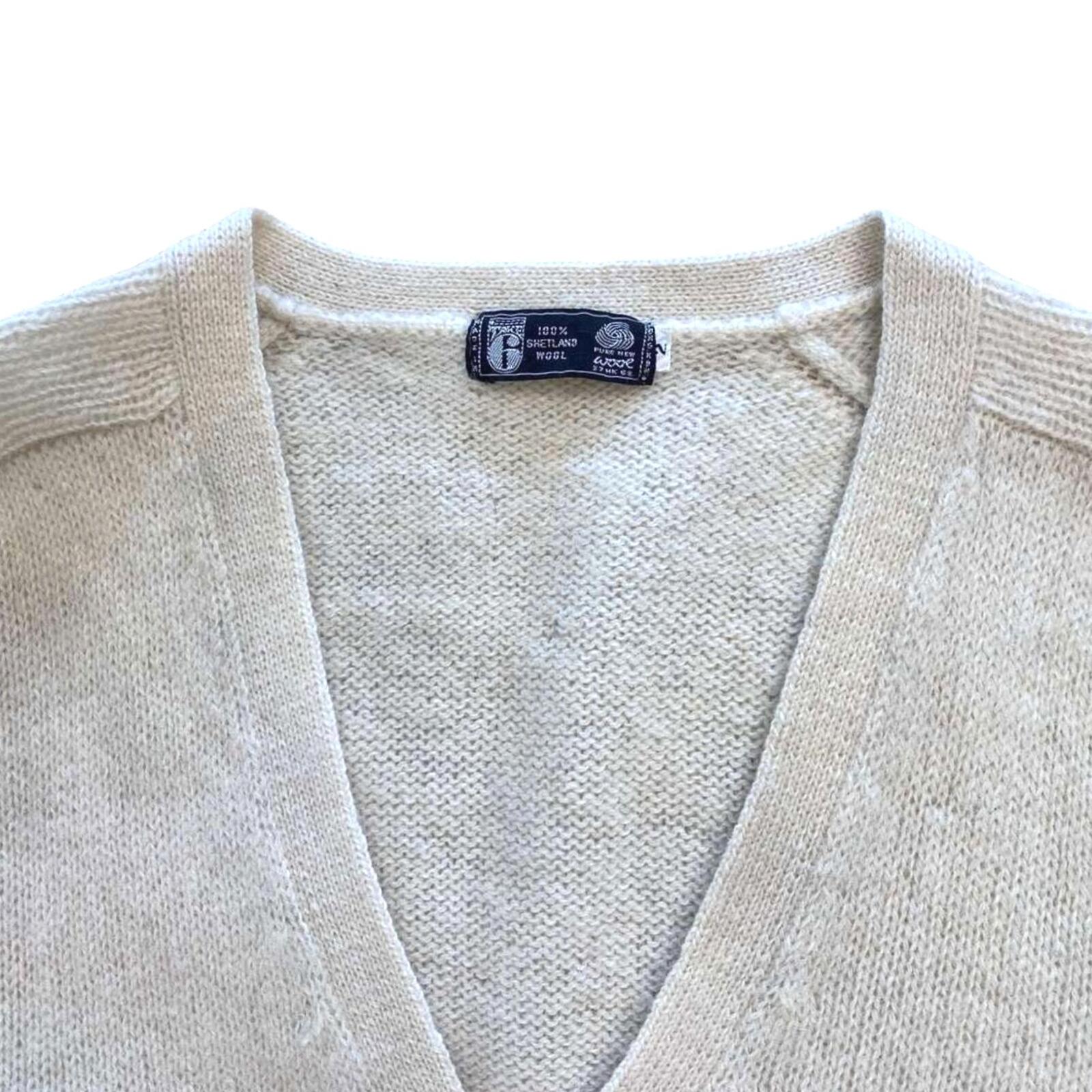 Take 6 Vintage Women's Pure Shetland Wool V Neck Cardigan Cream M