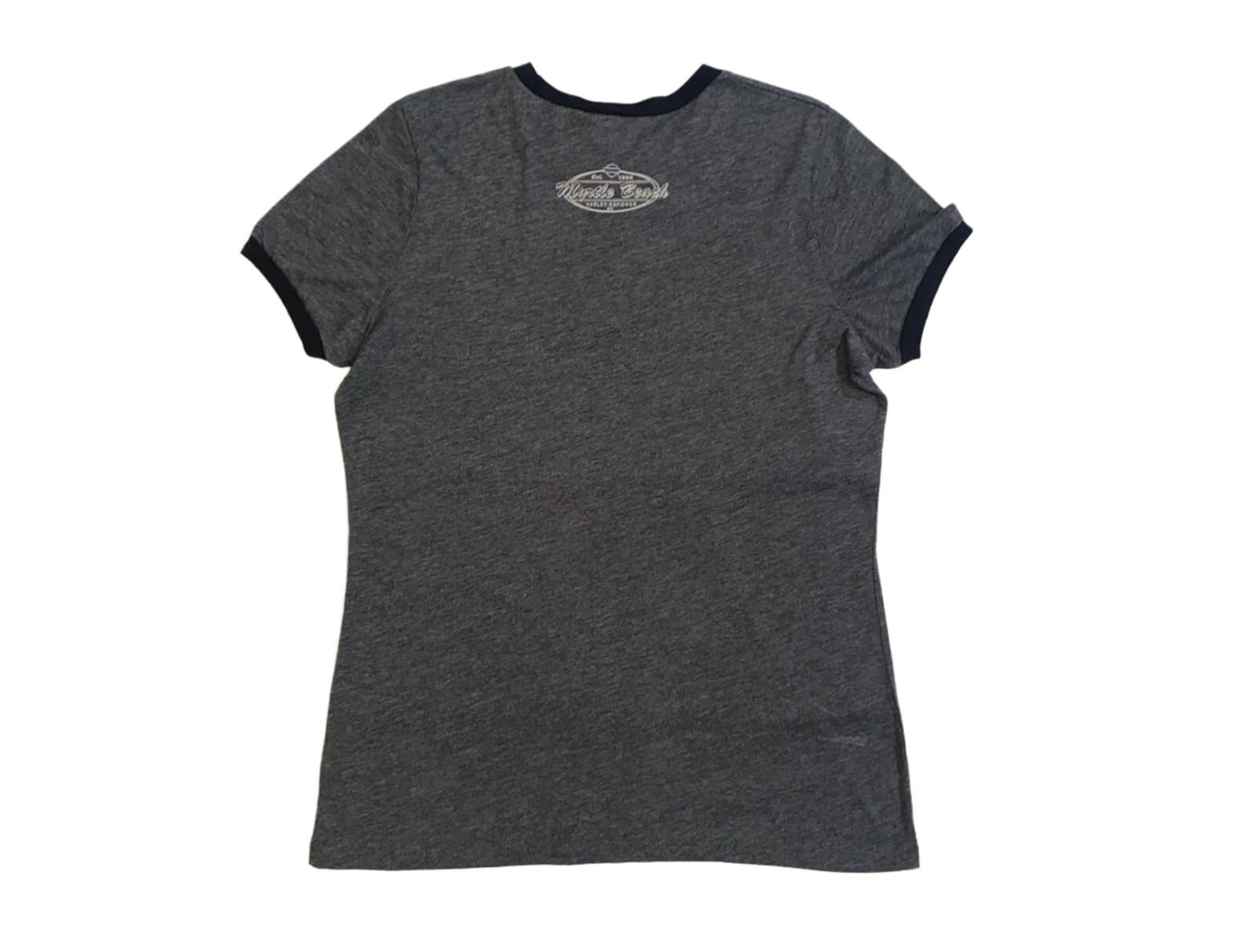 Harley Davidson Women's Contrast Rib Short Sleeve T Shirt Grey 2XL