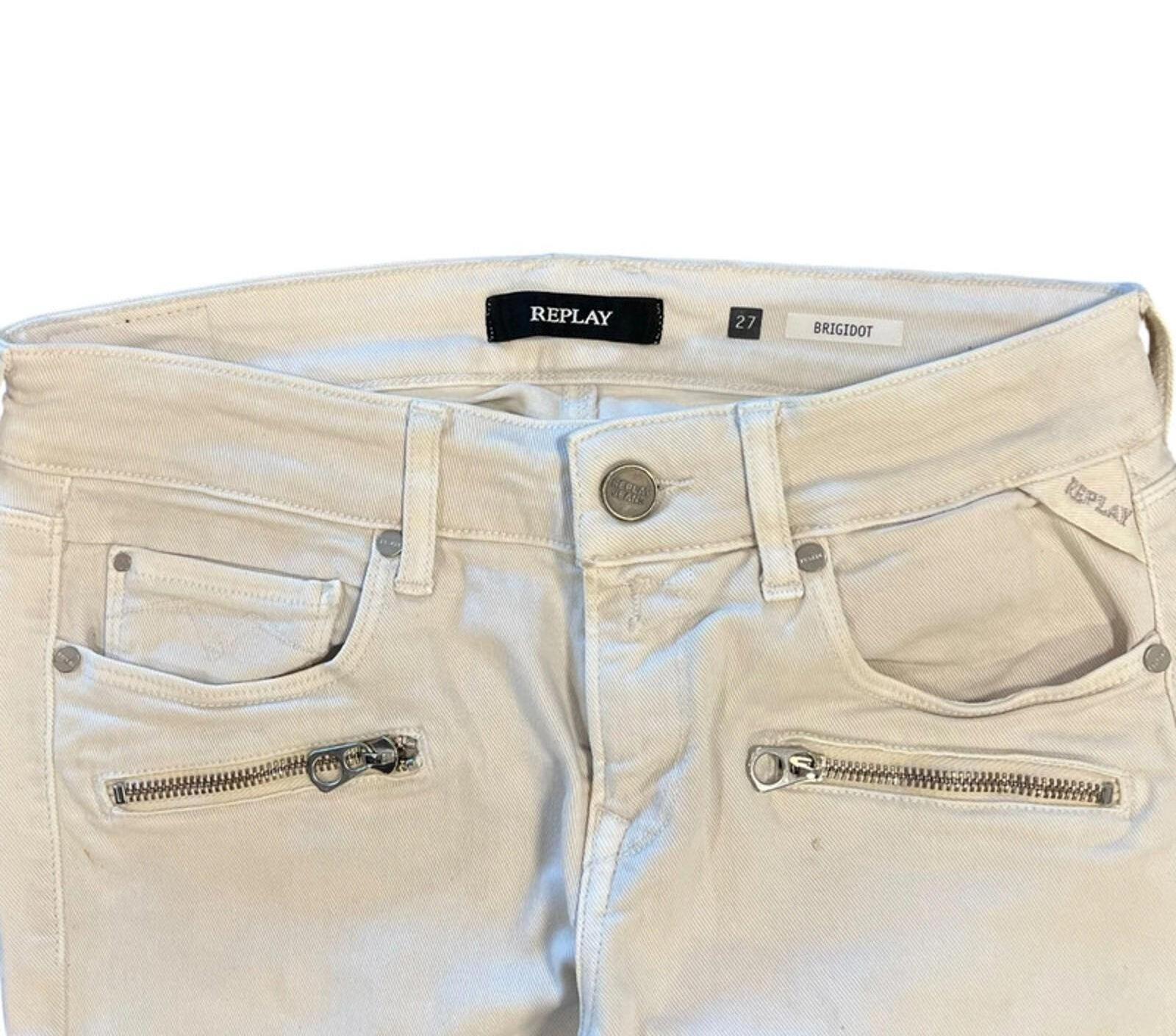 Replay 00s Indie Sleaze Zipper Pocket Skinny Denim Jeans White 4