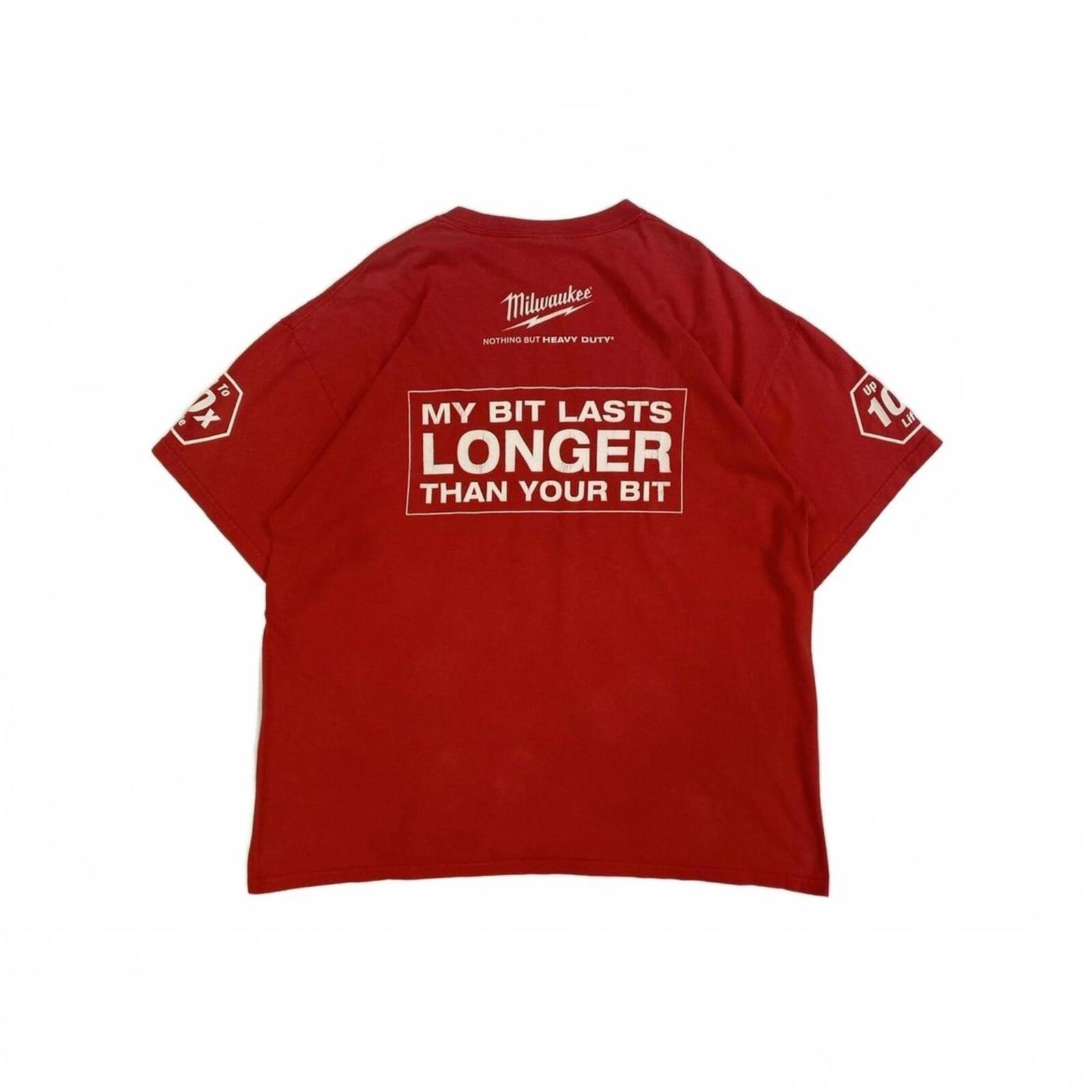 Milwuakee Tools 'My Bit Lasts Longer' Graphic Print Men's Short Sleeve T Shirt Red XL