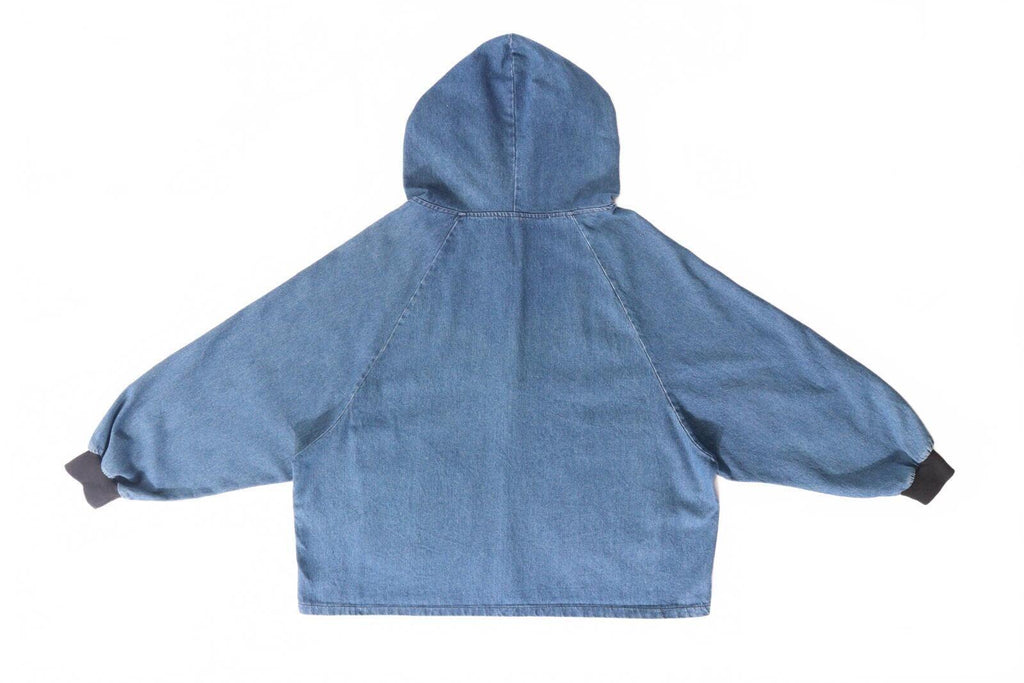 Y2K Women's Denim Hooded Color Block Jacket Beige L