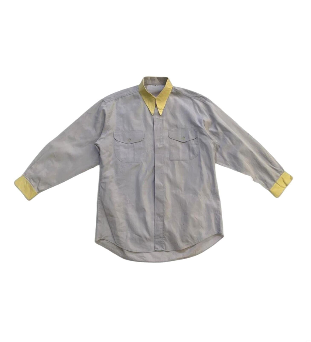 Vintage Japanese Collared Work Button Up Shirt Grey M