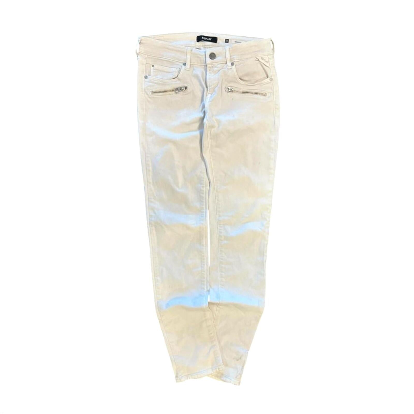 Replay 00s Indie Sleaze Zipper Pocket Skinny Denim Jeans White 4